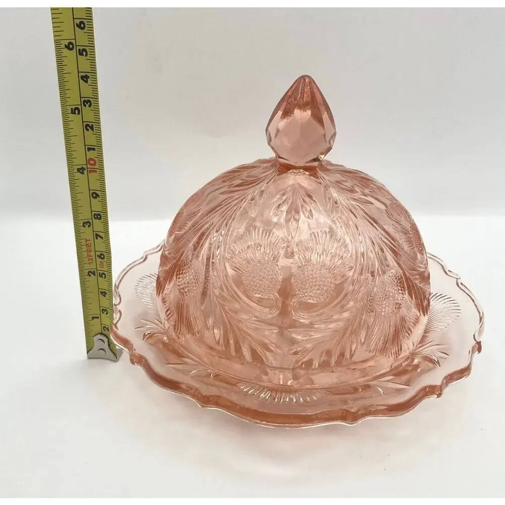 Passion Pink Round Dome Covered Butter Dish Inverted Thistle Mosser Glass USA